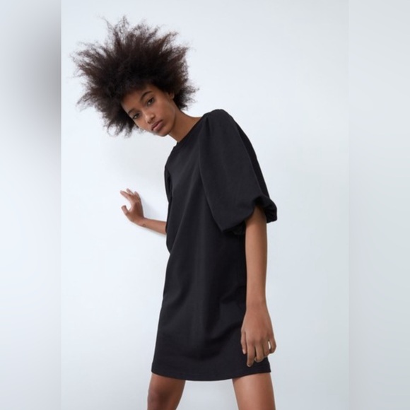 🔴SOLD Host pick!! Zara Puff Sleeve Oversized Mini Dress - Black - Size Small - Picture 4 of 6